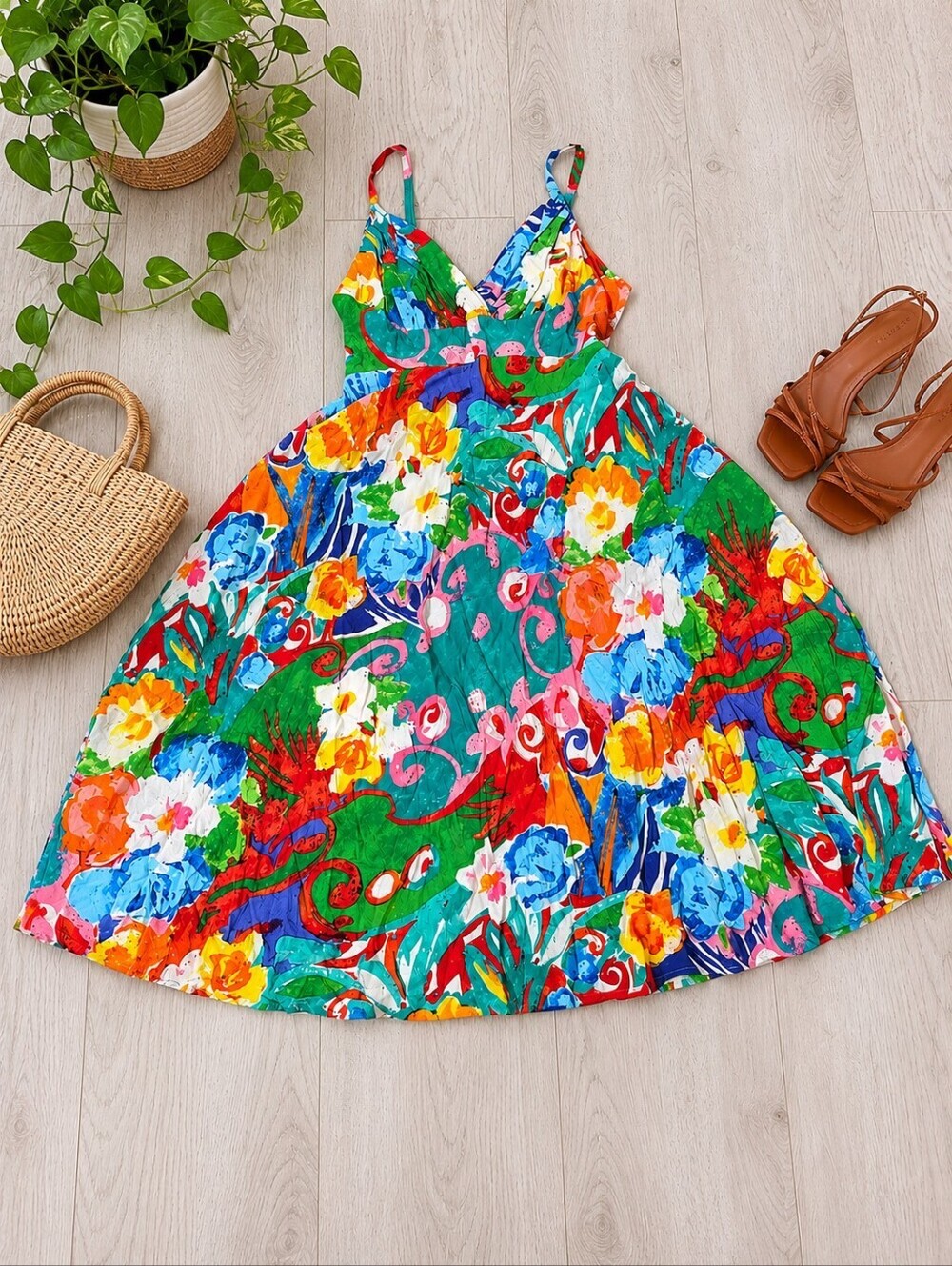 Vintage Jams World Colorful Floral Mixed Print Dress Sz S